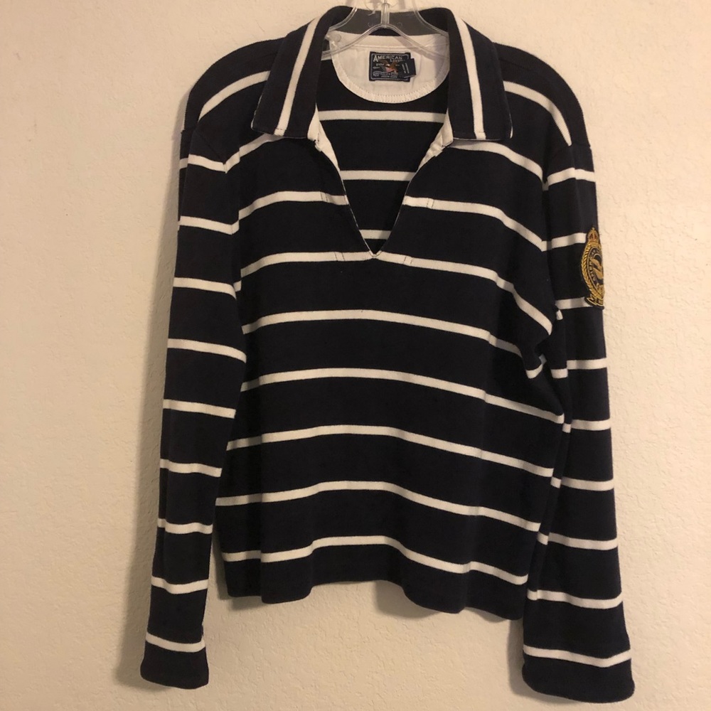 American Living Striped Collared Navy and White Long Sleeve (B)
